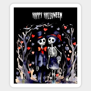 Happy Halloween: Halloween Skeletons in Love 2 on a Dark Background Sticker